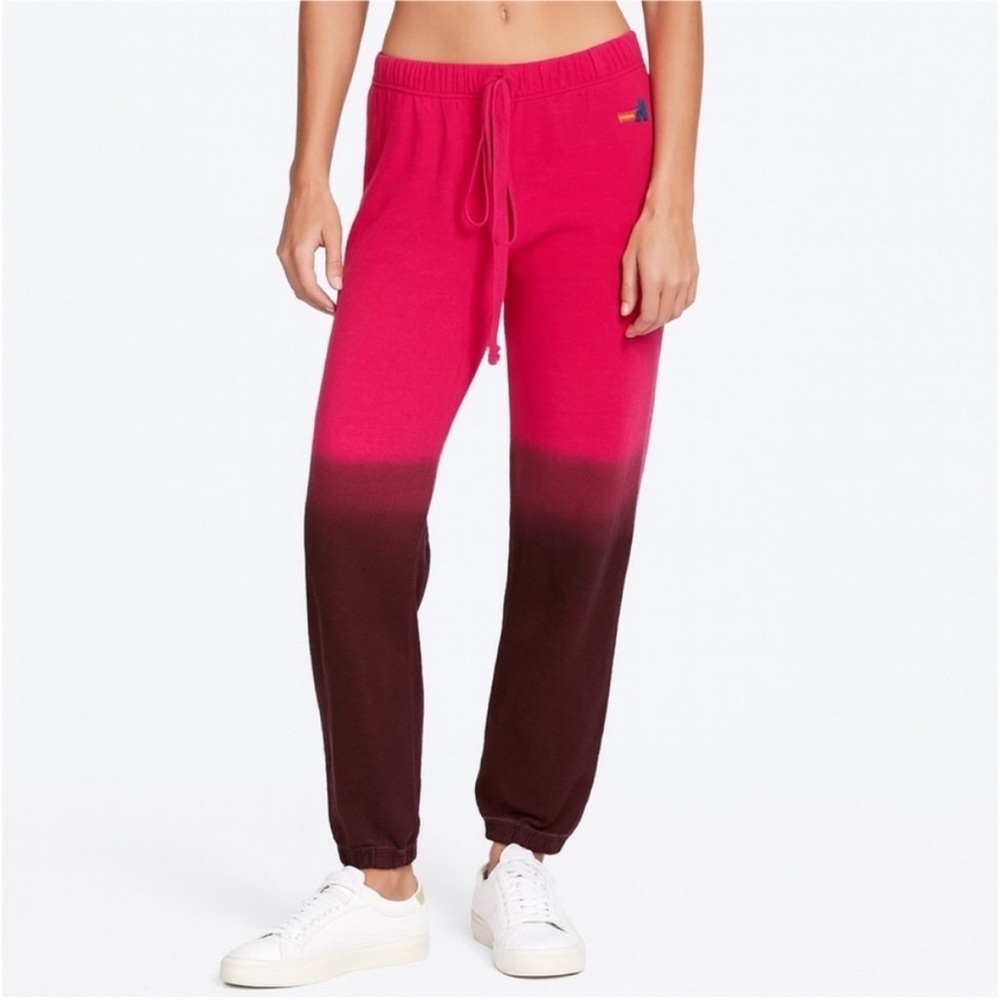 Aviator Nation Ombre Sweatpants Jogger Fleece Logo Rose Charcoal Pink Size Small